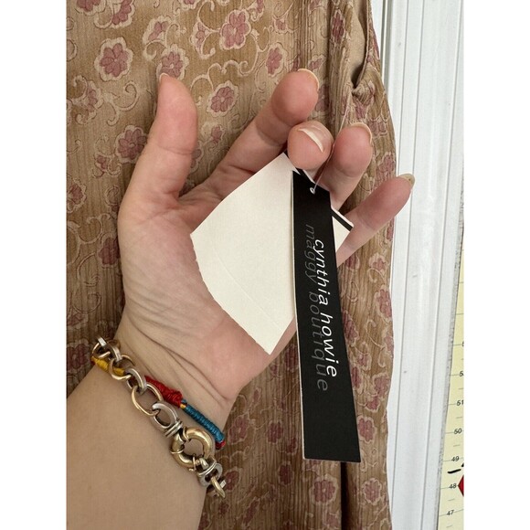 NWT Cynthia Howie Maggi Boutique Maxi Sheath Silk Dress Size 14 Tan Pink - Picture 3 of 12